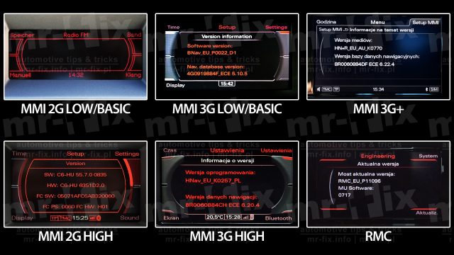 Audi Mmi 2G 3G 3G+ RMC software versions
