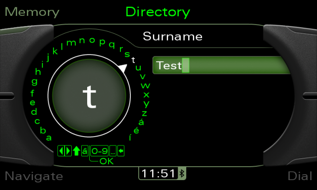 Audi MMI 3G screenshot - phone directory